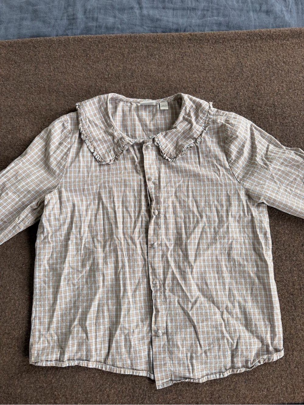Women’s Plaid Button-Up Top with Ruffle Collar